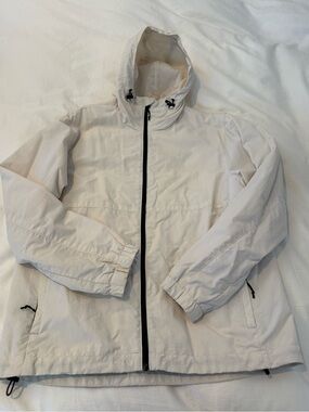 H&M Men's Hooded Windbreaker Jacket in Off-White with Black Trim